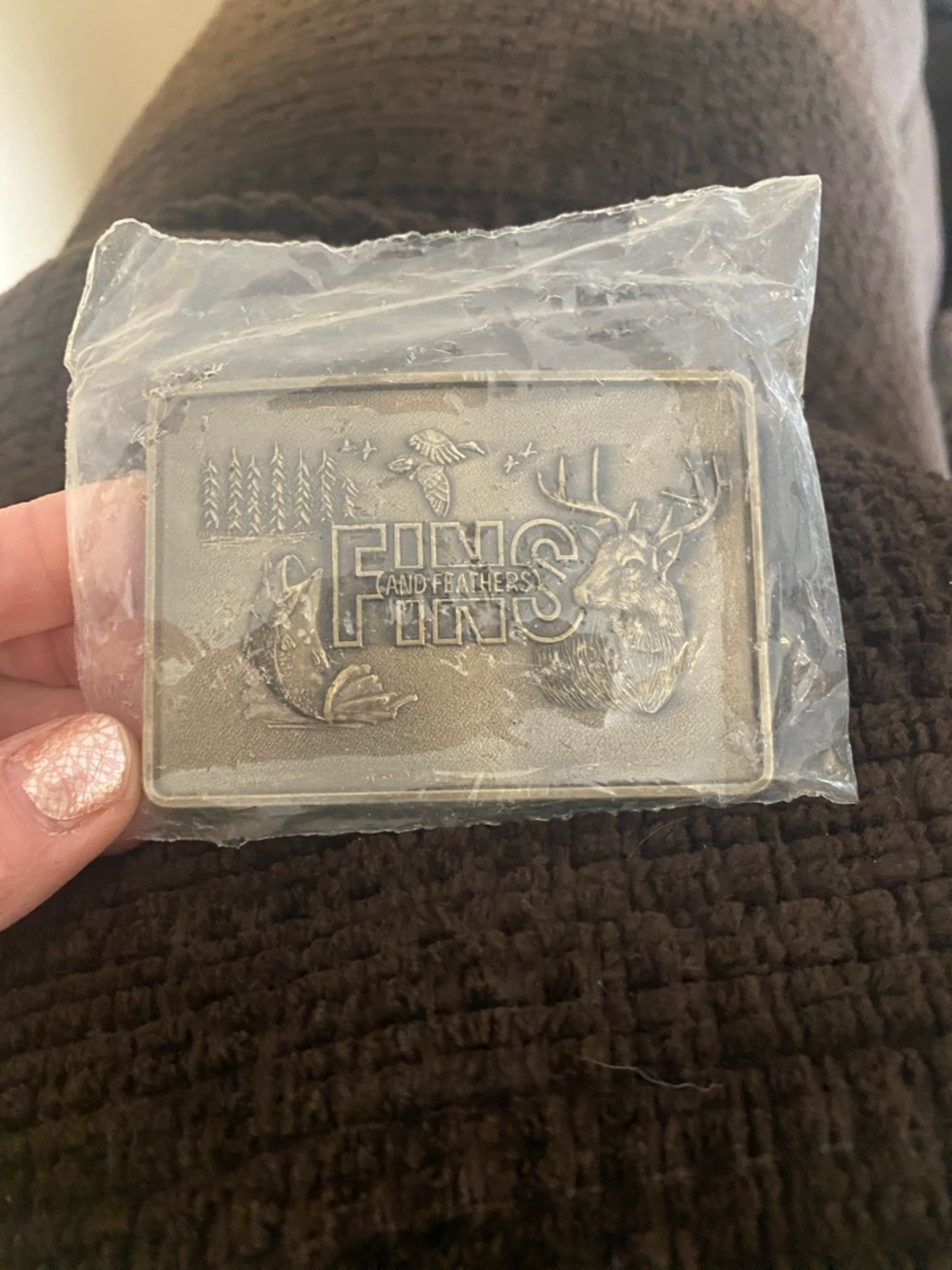 Vintage Fins and Feathers Embossed Brass Plated Belt Buckle